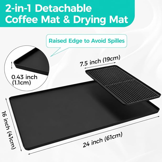 2-in-1 Coffee Mat & Dish Drying Mat Coffee Bar Mats for Countertop [Clean & Organized] Coffee Matt for Counter Silicone Coffee Tray Espresso Mat Coffee Station Mat Espresso Coffee Maker Machine Mat