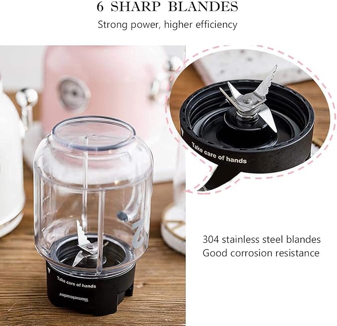 Smoothie Blender, Homeleader Portable Personal Blender with 6 Sharp Blades for Shakes and Smoothies, 21oz Travel Cup and Lids, Pink