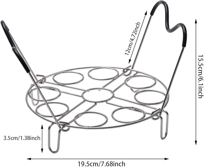 19.5cm Silver Egg Steamer Rack, Heat Resistant Silicone Handle | 19.5cm/7.68inch Steamer Rack Trivet for Instant Pot Accessories Stainless Steel Egg Assit fit, Kitchen Steam Rack Cook 9 Eggs