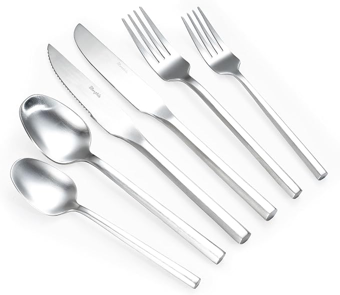 Silverware Set with Steak Knives,Zerophilo Flatware Set with Hexagon Handle 24 Pieces 18/0 Stainless Steel Cutlery Set for 4,Dishwasher Safe