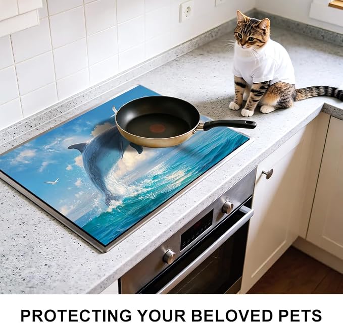 Jumping Dolphin Washer Dryer Top Cover Mat 28.35x20.47 in | Heat Resistant Cooktop Protector Mat with Non-Slip Backing, Scratch Protection and Countertop Drying Mat.