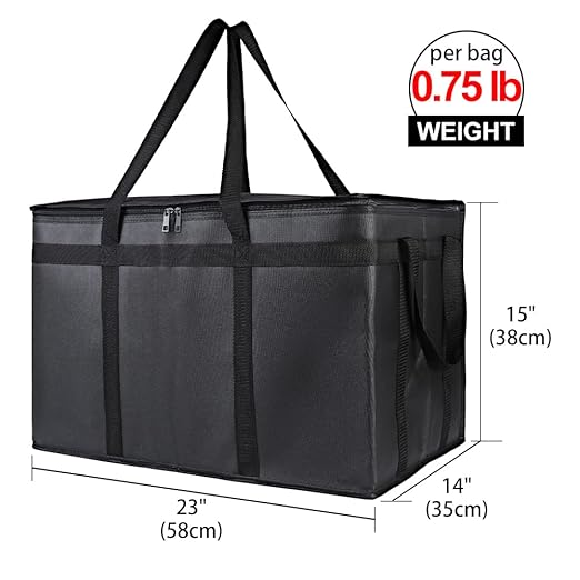 Bodaon 5-Pack Insulated Food Delivery Bag for Hot and Cold Meal, XXX-Large, Grocery Tote Insulation Bag for Catering, Pizza Warmer, Black | Hot/Cold Meal Tote Insulation, Catering Pizza Warmer, Commercial Heavy Duty Reusable Transport Carrier for Rides...