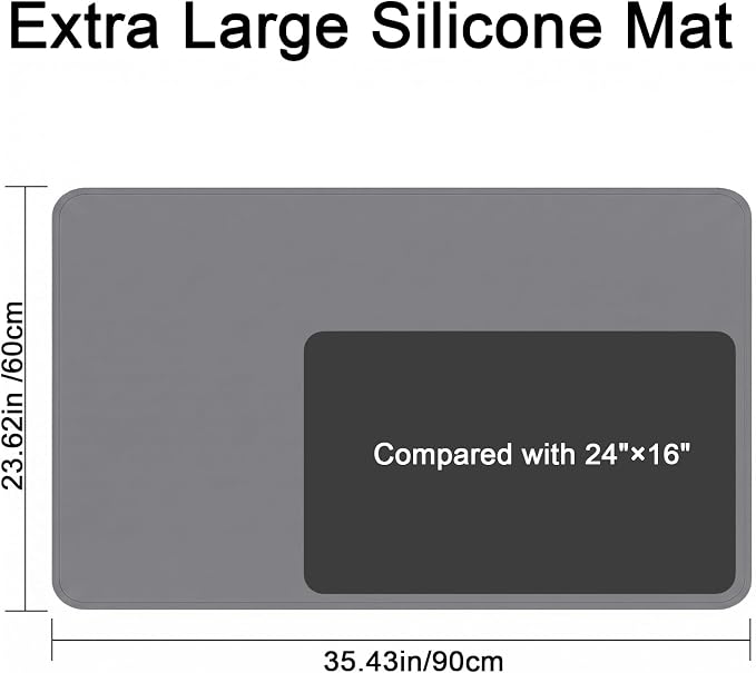 Silicone Mat 35.4"x23.6" Silicone Mats for Kitchen Counter Heat Resistant Mats for Countertop, Countertop Protector Mat, Edge Heightening Nonstick Waterproof Multipurpose Table Mat (Dark Gray)