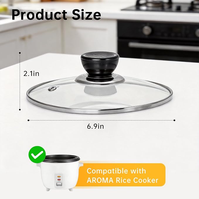 6.9in Tempered glass cover - compatible with aroma Rice Cooker （ARC-363NG）