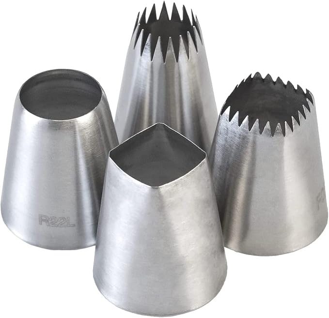 Eclair Piping Tips Set, 4 Extra Large Pastry Tips for Cakes & Churros