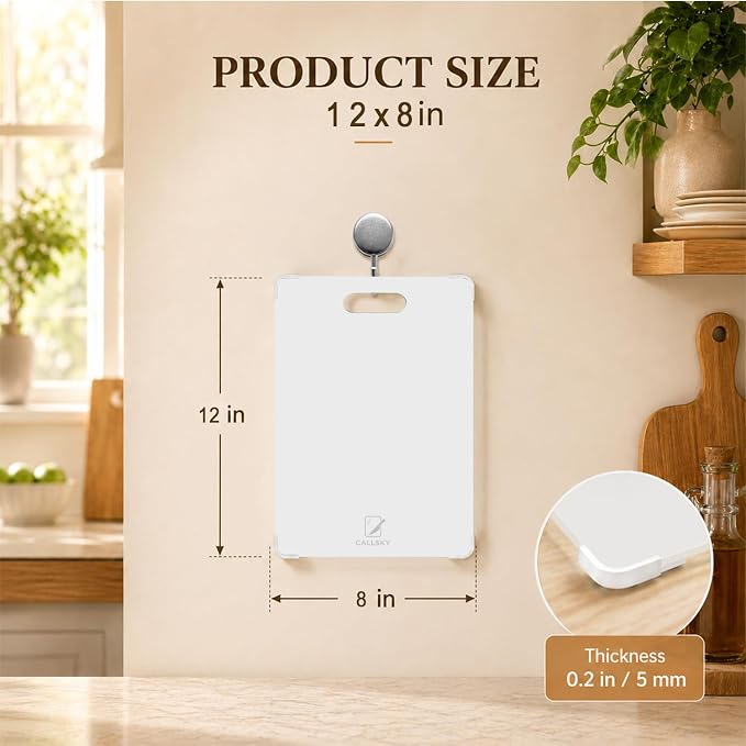 12x8 White Tempered Glass Small Cutting Board for Kitchen Countertop | Non-Slip Corner Guards, Shatter-Resistant, Heat Resistant Non-Toxic Board
