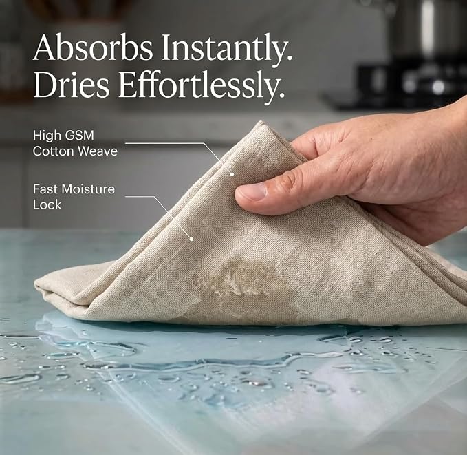 Urban Villa Kitchen Towels Cotton Dish Towels 20”x30” (Set of 6) Beige/White