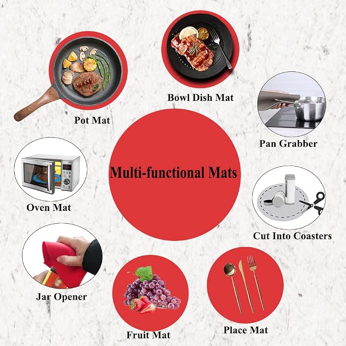 Multi-Purpose Silicone Original Microwave Mat | BPA Free, Food Grade Safe, Heat Resistant to 475°F, Dishwasher Safe - Splatter Guard, Hot Pad, Pot Holder, Minimize Mess,12 Inch, 2PCS (red) (Red)