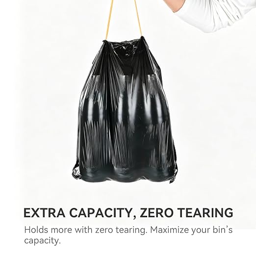 MUEE 5 Rolls Small Trash Bags with Drawstring,75 Count | Touchless Open for Makeup & Skincare, Keeps Beauty Waste Hidden
