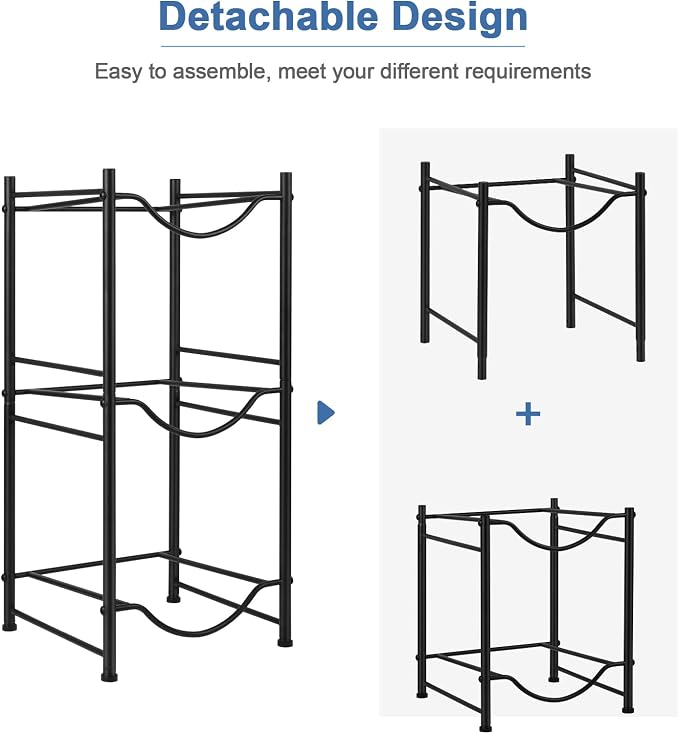 smusei 5 Gallon Water Bottle Jug Holder 3 Tier Heavy Duty Cooler Jug Storage Rack Detachable Bottle Organizer Shelf for Home Kitchen Office Space Save, Black