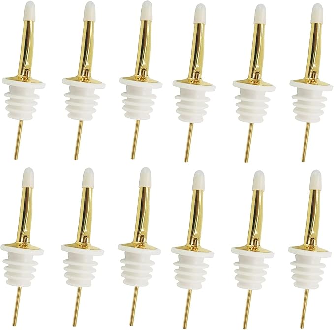 24 Pack Liquor Pour Spouts Set - Stainless Steel bottle spout and Liquor Pourers Dust Caps Covers Gold White