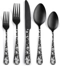Skull Silverware Set SANLUNS 40 Piece Matte Black Unique Flatware Set for 8,Stainless Steel Fine Dining Utensils Spoons,Forks,Knife Pattern Tableware Durable Cutlery Halloween Home Kitchen,Dishwasher