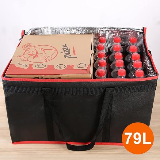 Bodaon 4-Pack Cooler Insulated Food Delivery Bag, Rideshare Delivery Bag, XXX-Large Thermal Bags for Catering/Hot Pizza, Travel/Camping Essentials/Picnic/Grocery Reusable Warmer Frozen, Black-Red Edge