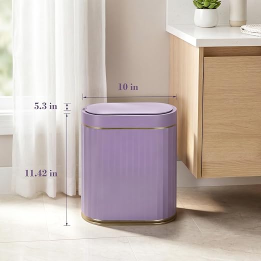 ELPHECO Bathroom Sensor Trash Can, 2 Gallon, Automatic Lid, Purple | IPX5 Waterproof Garbage Can, Slim Plastic Wastebasket, Trash Bin for Office, Bedroom and Living Room