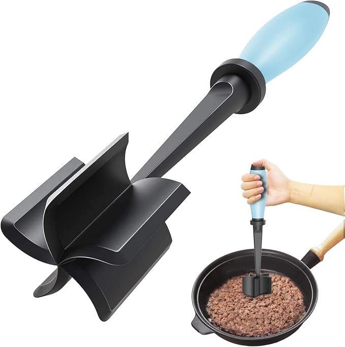 Upgrade Meat Chopper, Heat Resistant Meat Masher for Hamburger Meat, Ground Beef Smasher, Nylon Hamburger Chopper Utensil, Ground Non Stick Mix Chopper, Mix and Chop, Potato Masher Tool（Aqua） | Premium Heat Resistant Meat Masher, Nylon Potato Mashers B...