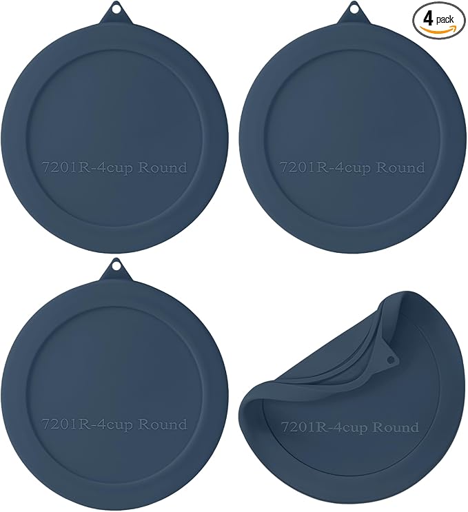 Silicone Lids Replacement for Snapware 7201R 4 Cup Round Glass Storage Containers (Containers Not Included) (Navy Blue - 4 Pack)