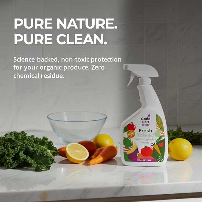 Fruit & Vegetable Wash, Non-Toxic Cleaner, 32oz Spray, 2ct | Fresh Extend, Hypochlorous Acid Spray, Clean Produce, Remove Wax and Dirt, Food Safe, Fragrance-Free, No Chemical Residue
