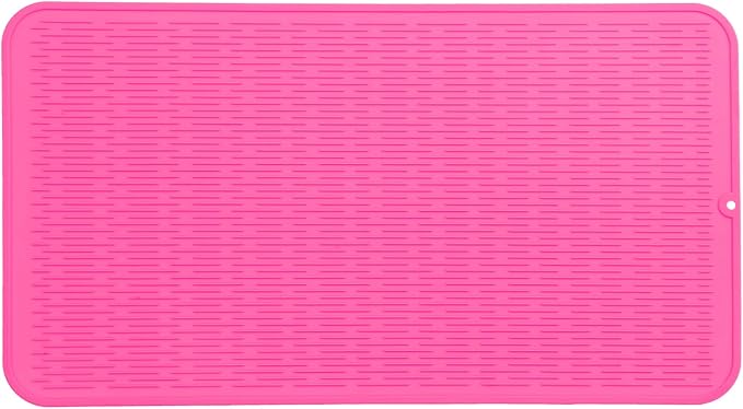 MicoYang Silicone Dish Drying Mat for Multiple Usage,Easy clean,Eco-friendly,Heat-resistant Silicone Mat for Kitchen Counter or Sink,Refrigerator or Drawer Liner Rose 4XL 32 inches x 18 inches
