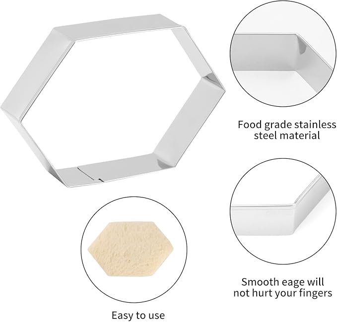 Hexagon Cookie Cutter Set 4 Sizes- 5 Inch, 4 Inch, 3 Inch, 2 Inch Stainless Steel Geometric Gem Cookie Cutters Shapes Molds