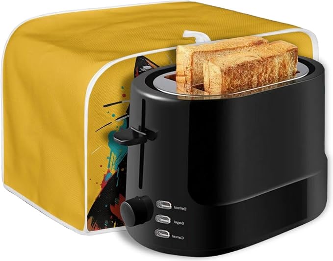 Ginger Cat Print 4 Slice Toaster Cover Anti Fingerprint Toaster Oven Dust Cover Washable Small Kitchen Appliance Dust Covers, Kitchen Decorations, Yellow