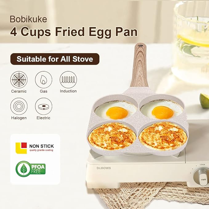 Fried Egg Pan, Egg Frying Pan 4 Cups Egg Poacher Pan Nonstick Mini Pancake Pan Burger Maker for Breakfast, Aluminum Alloy (White) | Egg Poacher Pan Mini Pancake Pan Burger Maker for Breakfast, Aluminum Alloy