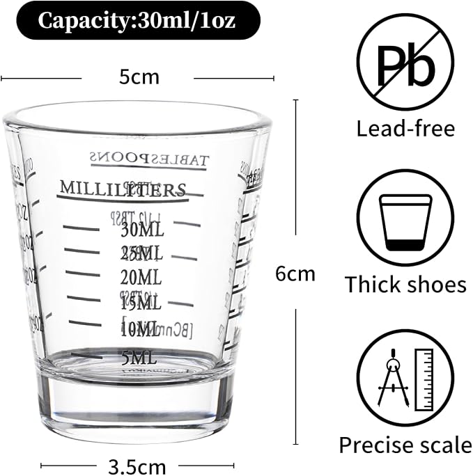 Shot Glasses Measuring cup Espresso Shot Glass Liquid Heavy Wine Glass 2 Pack 26-Incremental Measurement 1oz, 6 Tsp, 2 Tbs, 30ml (Black and Red)
