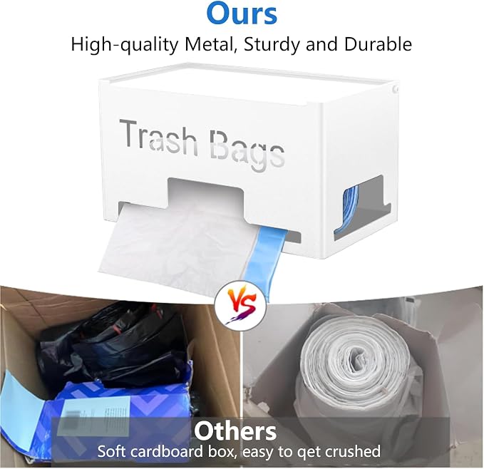 STWWO Large Trash Bag Holder, Garbage Bag Dispenser Roll Holder, White | Trash Bag Storage Organizer for Kitchen Laundry Room Under Sink, Metal Trash Bag Holder Dispenser Wall Mounted /Freestanding