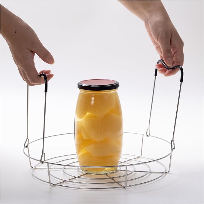 12in Stainless Steel Canning Rack, Heat Resistant Silicone Handles | Silver Stainless Steel Canning Rack for Regular Mouth and Wide Mouth jar, Holds 6 Quart or 7 Pint Jars in Pressure Canner Pot
