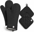 Extra Long Silicone Oven Mitts and Pot Holders Sets | Heat Resistant 500°F BPA-Free Food Grade Silicone Hot Pads & Kitchen Mittens | 4-Piece Set of Oven Gloves & Potholders for Kitchens.