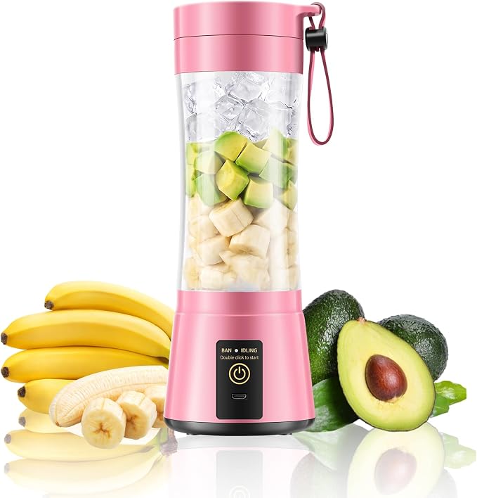 Mini Portable Travel Smoothies Blender - 380ML Personal Size Blender | BPA Free Traveling Cup & 6 Blades, Powerful Blending Small Blender Convenient to Squeeze Juice in Travel Sports Picnic