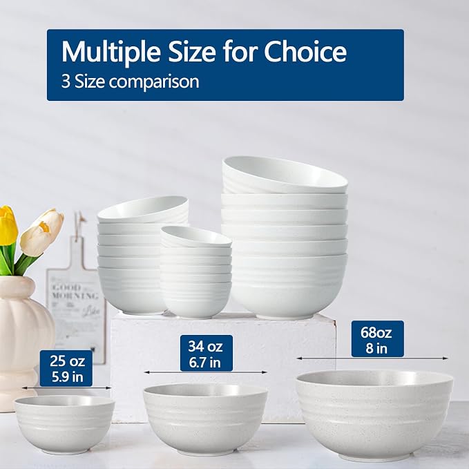 Homestockplus [Non Ceramic] 34 Oz Big Bowls， Soup Bowls BPA-Free Dishwasher & Microwave Safe Bowl Sets for Cereal, Salad, Soup, Ramen,Noodle,Oatmeal,Snack Apply to Kitchen, Freezer【Set of 6】
