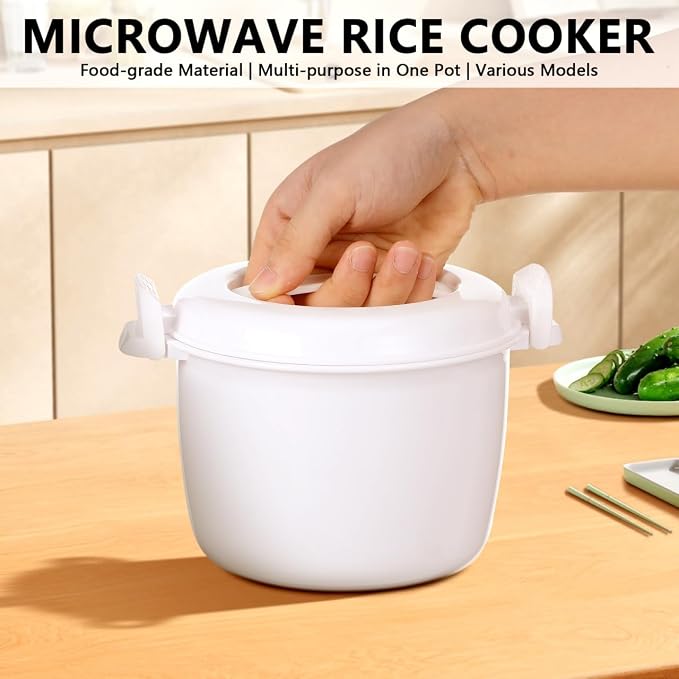 SHERCHPRY 1.8L Microwave Rice Cooker with Lid, 1 Cup Capacity | Rice Cooker for Microwave, Microwavable Steamer for Pasta and Vegetables, Compact Cooking Container for Small Kitchens