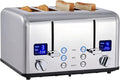 CUSIMAX 4 Slice Stainless Steel Toaster with Digital Display, Silver | LED Display with Countdown Timer, 6 Browning Levels, Bagel/Defrost/Cancel, Dual Independent Controls, 1.5" Extra Wide Slots