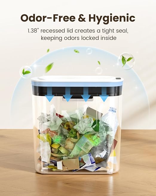 Cesun 5 Gallon Automatic Bathroom Trash Can with Lid, White, Touchless | Motion Sensor, Slim, Small Smart Garbage Bin, Plastic, Battery Operated, Manual Button, for Office/RV/Bedroom/Living Room