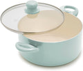 GreenLife 5QT Ceramic Nonstick Stockpot with Lid, Mint Green | PFAS-Free Nonstick Coating, Casserole Pot, Soup Pot, Pasta Pot, Induction Ready, All Stovetop Compatible, Dishwasher Safe