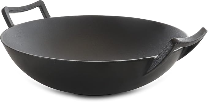 Megachef 14 Inch Pre-Seasoned Cast Iron Wok with Lid