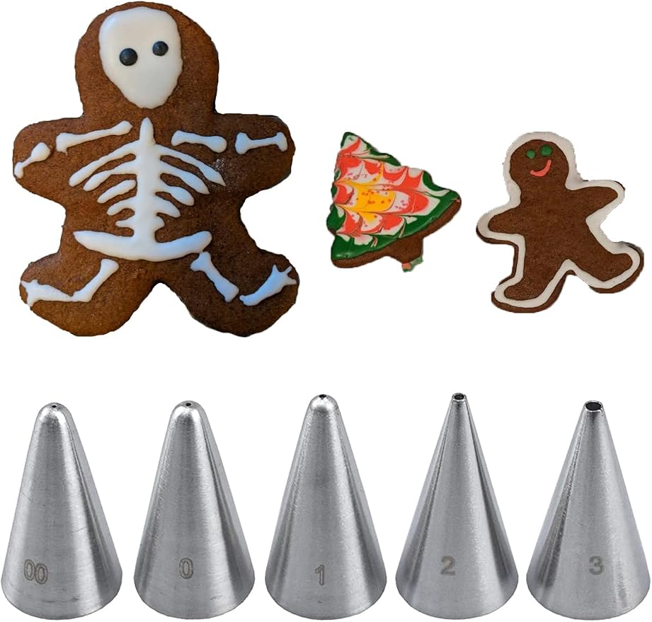 Fine Piping Tips Set #00#0#1#2#3 for Royal Icing Cookie Decorating