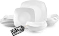 Zulay Kitchen Luna Plates and Bowls Sets, 12 Piece Modern Porcelain Dish Set for 4, Chip and Scratch Resistant Square Dinnerware Set, Microwave and Dishwasher Safe, Pearl White
