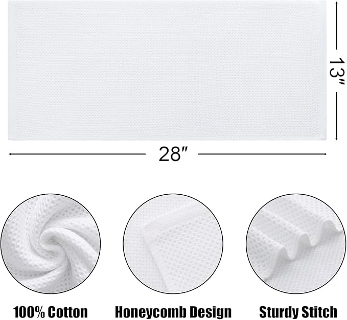 Kitinjoy 100% Cotton Waffle 12-Pack Kitchen Towels, 13" x 28", White | Super Soft, Ultra-Absorbent, Fast Drying, lightweight, Quick Drying Kitchen Hand Towels