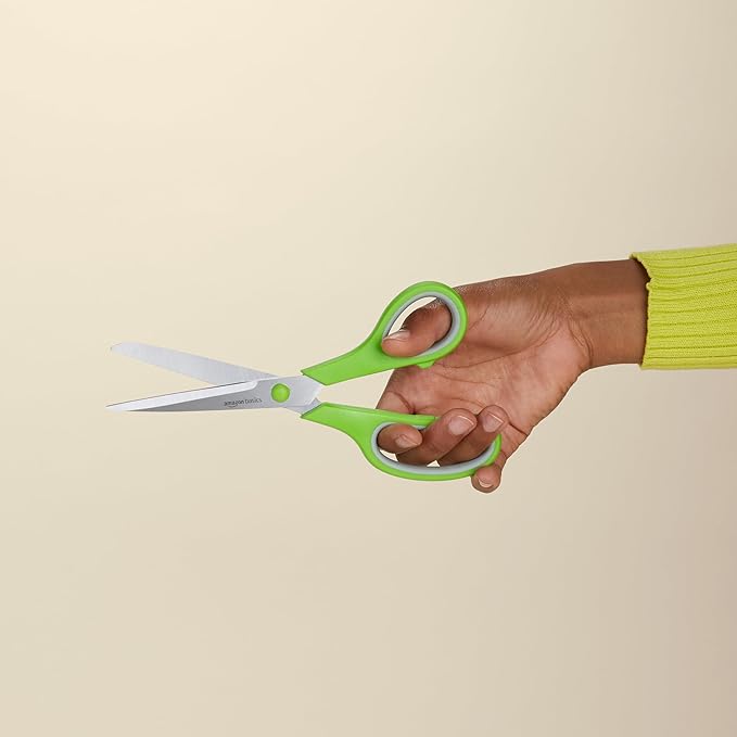 Amazon Basics Multipurpose Stainless Steel Scissors for Office, Crafts, Right/Left Handed, Comfort Grip, PVD Coated, 3-Pack, Multicolor