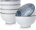 10 oz Small Ceramic Bowls Set of 6, 4.5 Inch Japanese Blue and White Bowls for Ice Cream, Rice, Dessert, Snack, Dipping, Microwave and Dishwasher Safe - Leaf Pattern
