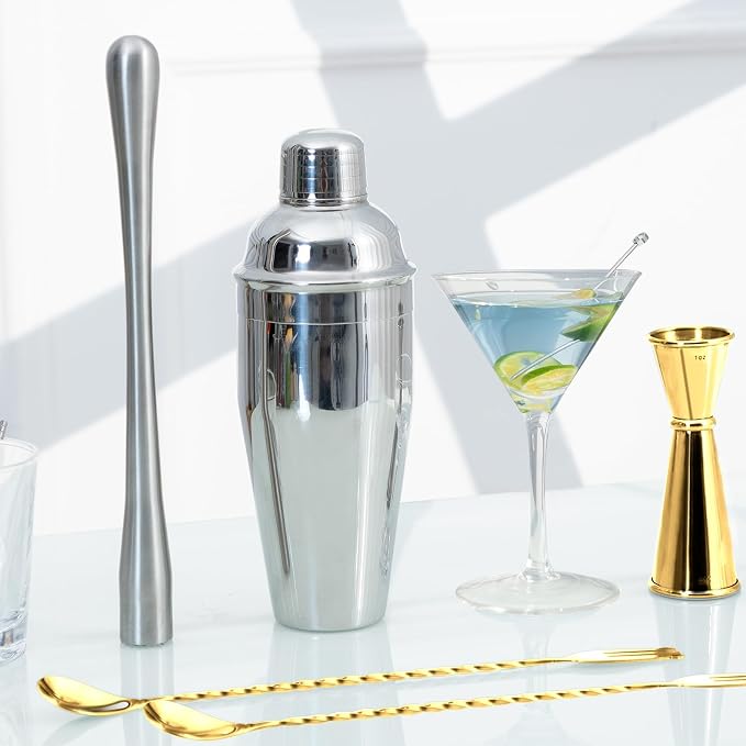 Bar Spoon Cocktail Mixing Stirrers, 2Pcs,12” with Trident Fork, Gold | 18/8 Stainless Steel, Double Ended Design, Long Drink Spoons, Trident Fork, for Stirring Coffee & Cocktails
