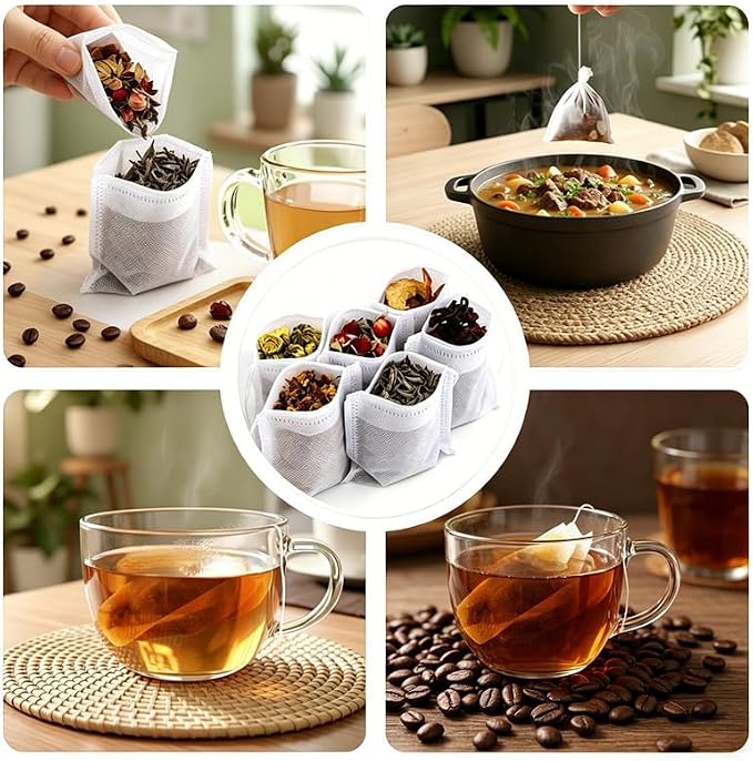 Tea Bags For Loose Leaf Tea 100PCSNon-Woven Fabric Tea Filter, Disposable empty Tea Bags Suitable For Coffee, Spices And Small Tea Bags For Brewing (White, 3.2inch x 4.0inch)