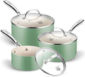 KOCH SYSTEME CS Nonstick Sauce Pan with Lid 1QT, 2QT & 3QT, Ceramic Saucepan Set 6Pcs, Non-Toxic Saucepan Set, Cooking Pots Set, Oven Safe & Induction Compatible, Green