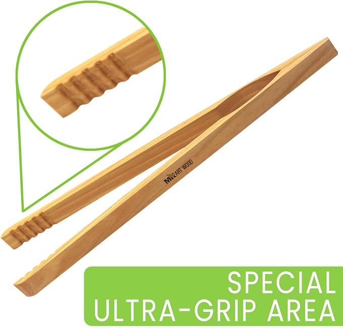 4 Pcs Wooden Toaster Tongs | 10-Inch Premium Ashwood Kitchen Utensils | Easy-Grip, Anti-Slip Design for Toast, Fruits, Bread, Pickles, Bacon, BBQ, and Parties