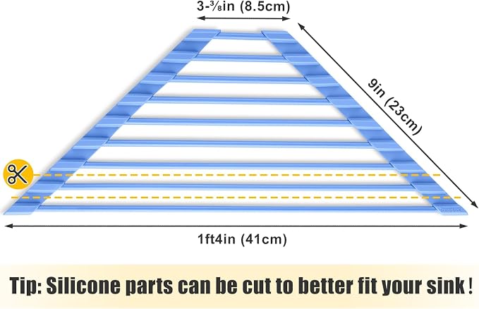 Tomorotec Triangle Roll Up Dish Drying Rack with Silicone Coating, Blue | 304 Stainless Steel with BPA-Free Silicone, Triangle Design Maximizes Sink Corner Space, Fits Compact Kitchens And RVs