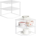 ROFAY Kitchen Cupboard Organiser, 3 Tier White Corner Plate Rack for Kitchen Cupboard Storage - Cupboard Shelf Insert Organiser (Pack of 2)