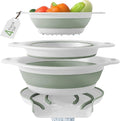 Gevoli Collapsible Colanders (3 Pack Set) Food Strainers with Over-Sink Water Draining Base for Pasta Fruits and Vegetables, White/Sage (3 Sizes, 3QT, 4QT and 5 Quart)