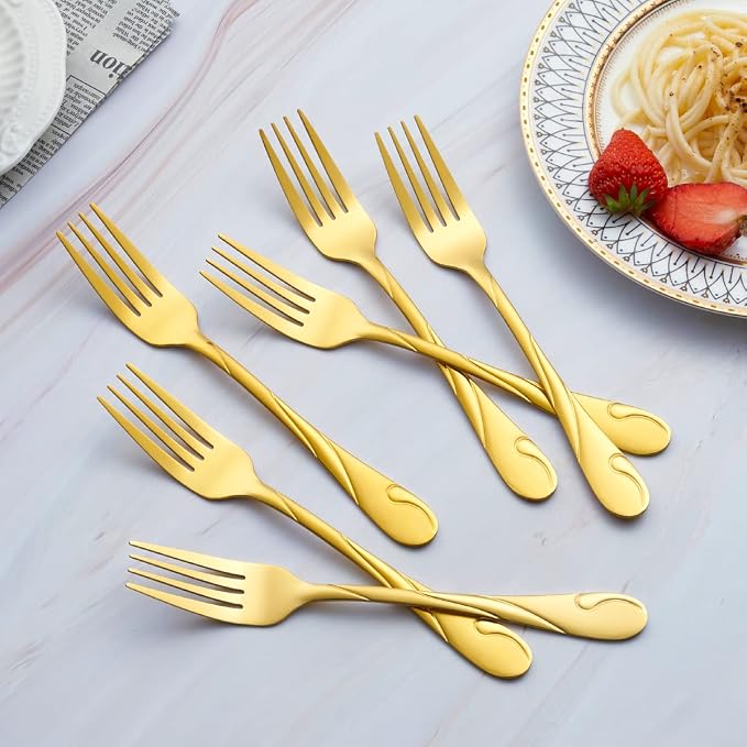 Gold Stainless Steel Flatware Set for 8, 40-Piece Silverware Set | Shiny Gold Metal Cutlery Set, Rust-Resistant, Include Spoon, Fork and Knife Set, Dishwasher Safe, for Dinner/Parties/Banquets