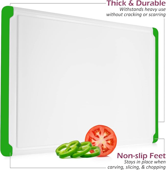 Extra Large Plastic Cutting Board for Kitchen - 18 Inch Dishwasher Safe Chopping Board, Reversible Cutting Board with Juice Groove + Non Slip Feet for Meat, Fruit, Vegetables, Green - by Belwares